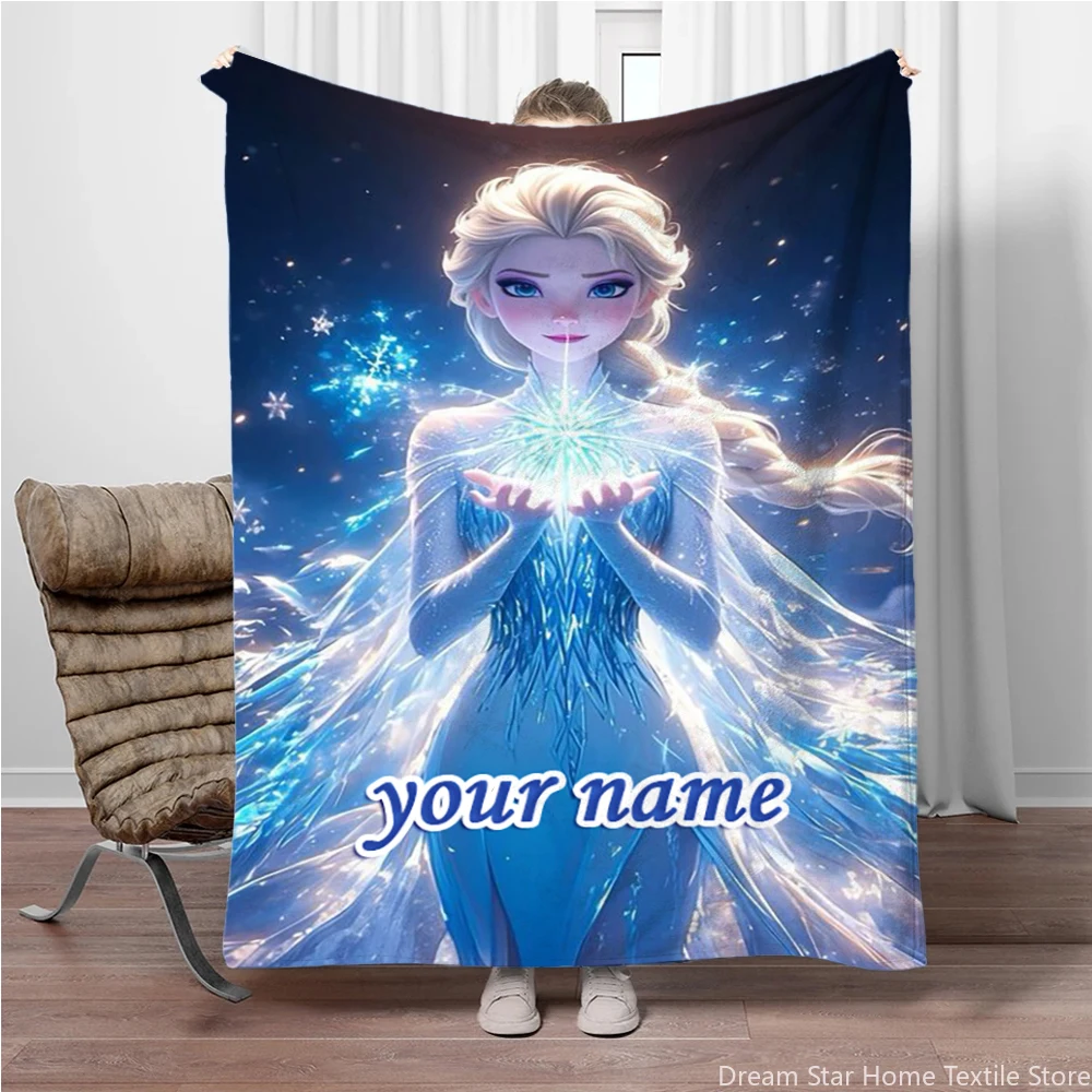 Customized Name Personalized Blanket, Disney Cartoon Frozen Princess Elsa Adult Children Warm Blankets and Comfortable Blanket