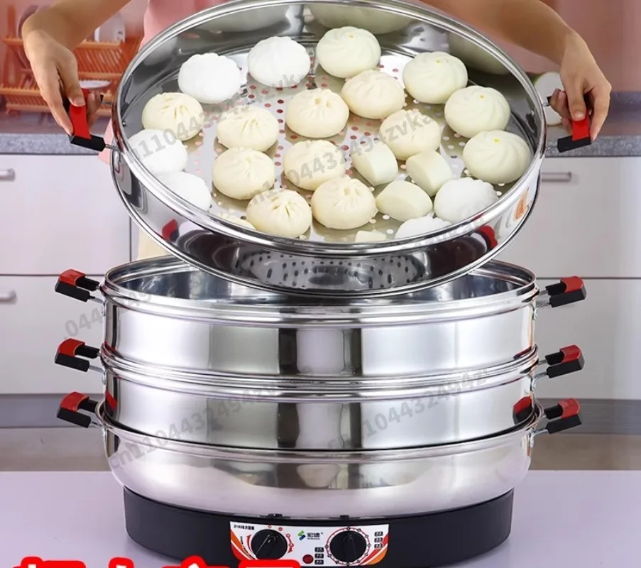 self-power-off, three-layer steamed steamed bunsLarge electric steamer commercial plug-in, thermal insulation stainless steel