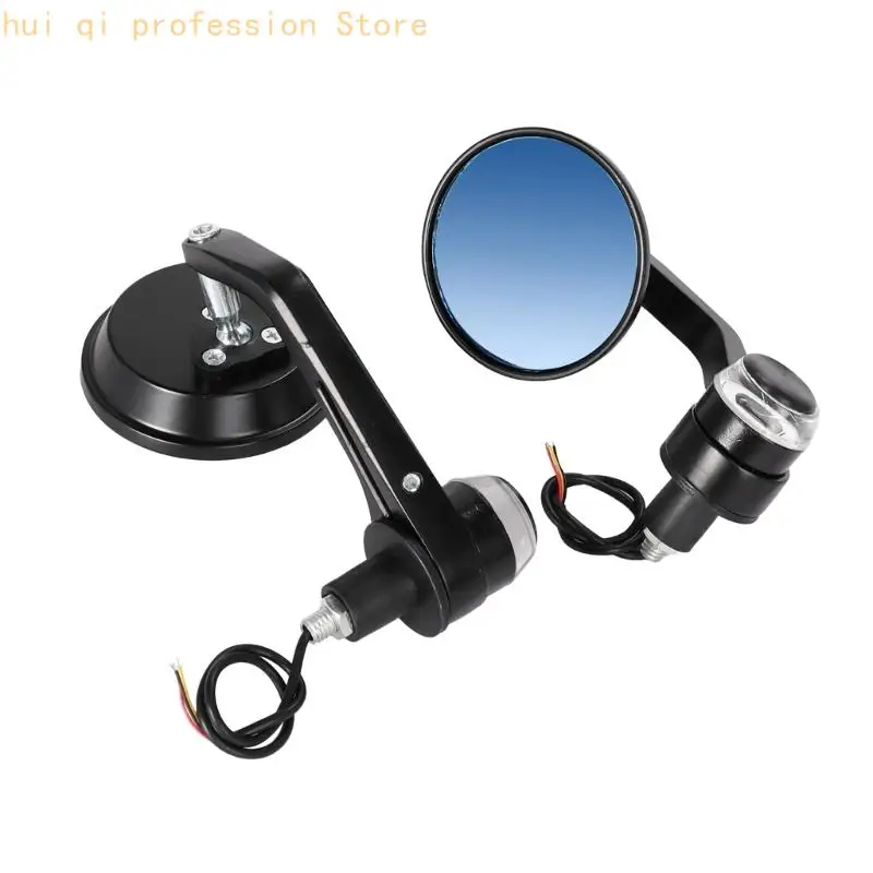 Motorrad-Lenker-Seitenspiegel mit Lichtgehäusen, 7/8-Zoll-Lenkerendpaar für Pendler und Ersatzgebrauch H8WE – Detail 8