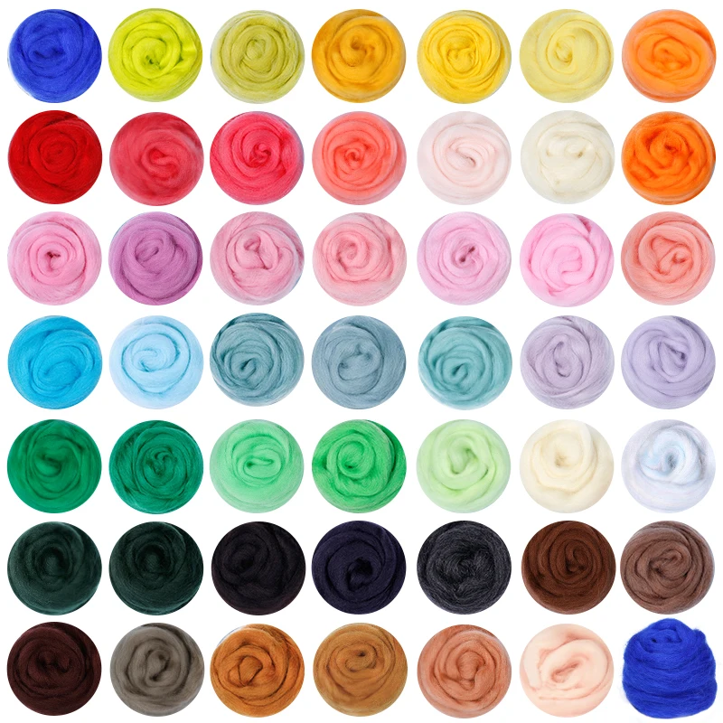 Fenrry 48 Colors 5g/10g/20g/50g Wool Felt Fibre Soft Roving Wool Fibre DIY Craft Needle Felting Materials Tool for Beginner