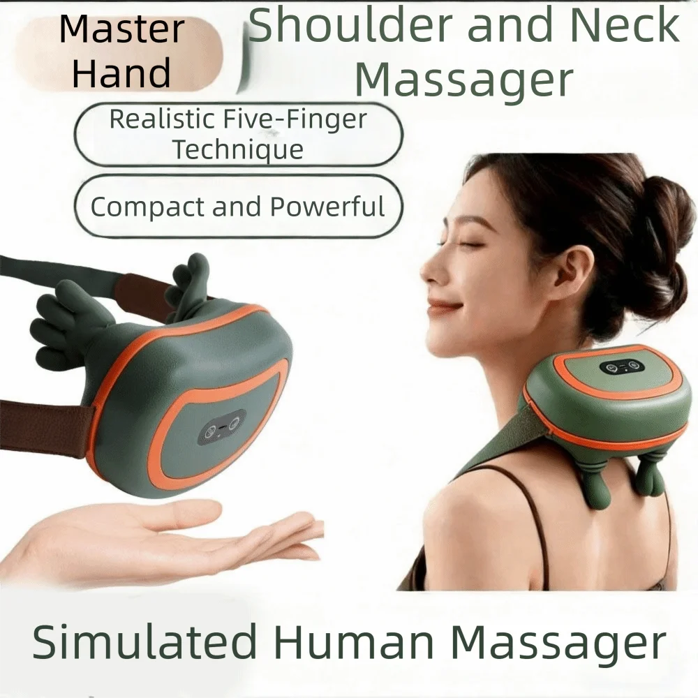 Kneading Technology Bionic Finger Massager USB Rechargeable Multi-functional Electric Neck Massager Wireless Heating Compress