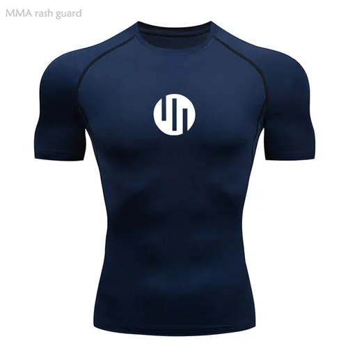 Imagen 2 del producto Camiseta para hombre, camiseta de compresión para Fitness, camiseta de manga corta de secado rápido para gimnasio, ropa deportiva transpirable blanca y negra con protección solar