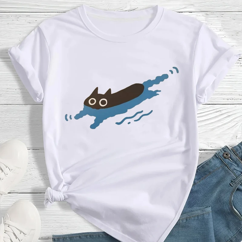 

Летняя женская футболка для плавания, черная футболка с короткими рукавами и плечами для дайвинга, женская дышащая повседневная креативная одежда, топы