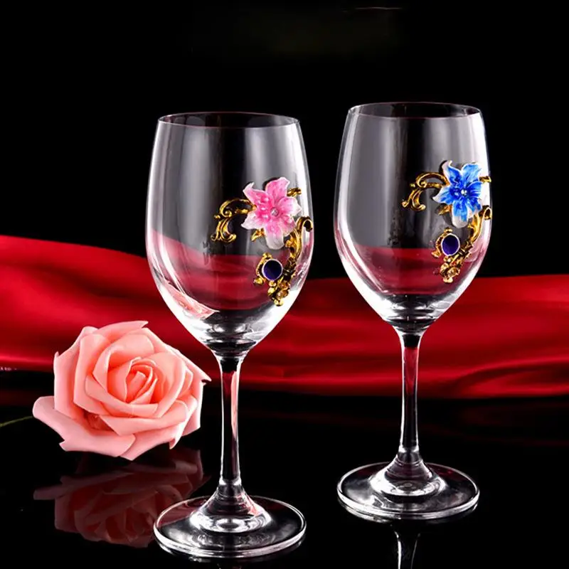 

Elegant Enamel Red Wine Glasses Set of 2 European Style Highball Glasses Creative Wine Cups for Home Use Glass Drinkware