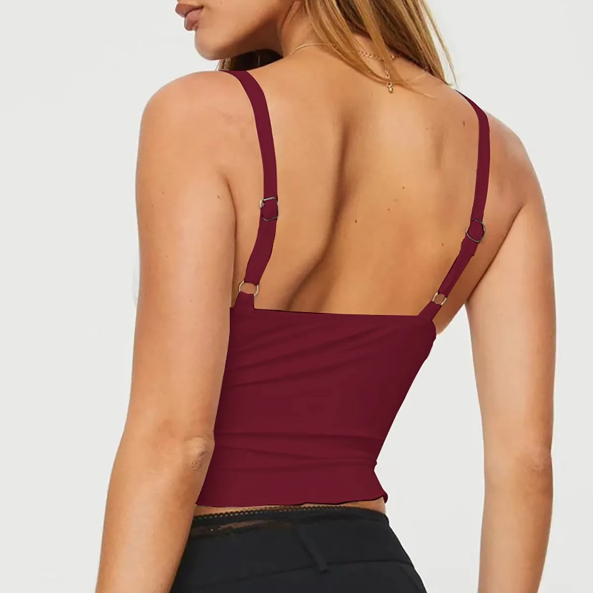 Women Summer Y2k Camisole Spaghetti Strap Crop Top Twist Front Backless Slim Fit Solid Color Black White Sexy Women's Clothing