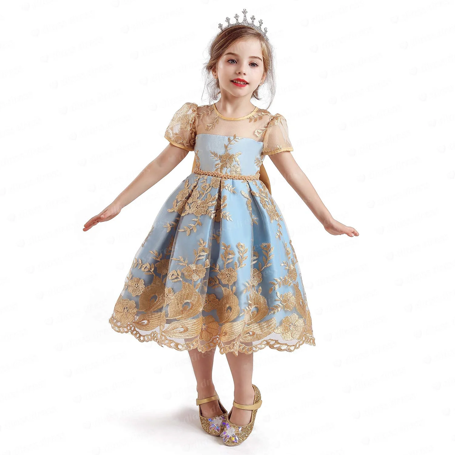 Elegant Toddler Princess Flower Girls Dress 2023 Tulle With Bow Classical Birthday Outfits Cute Daughter Party Pageant Ball Gown