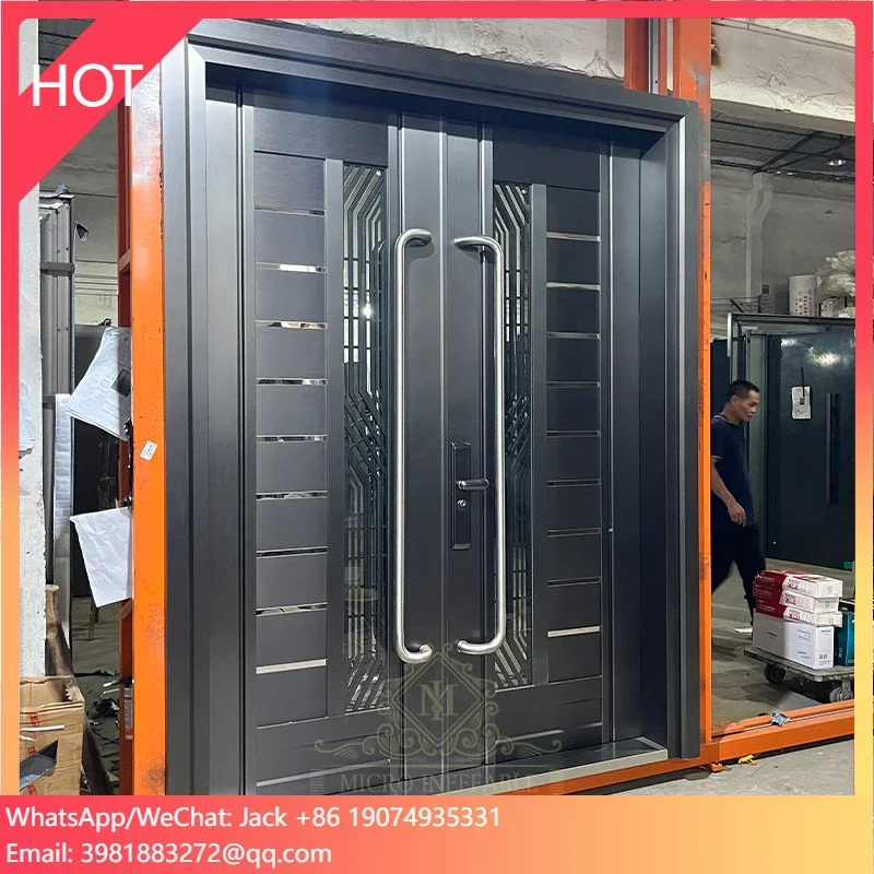 European Style Modern Design Front Exterior Double Stainless Steel Security Door