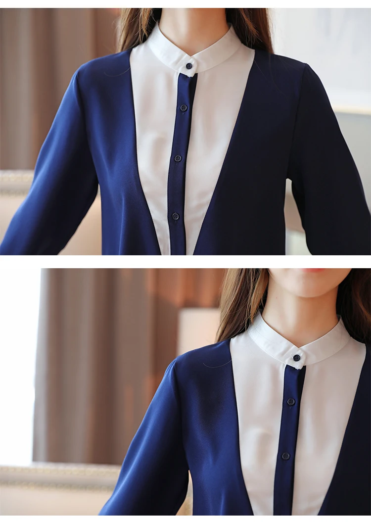 Long Sleeve Chiffon Blouse Shirt Tops Blouse Women Blusas Mujer De Moda 2024 Stand Collar Office Blouse Shirt Blouses Blusa D642