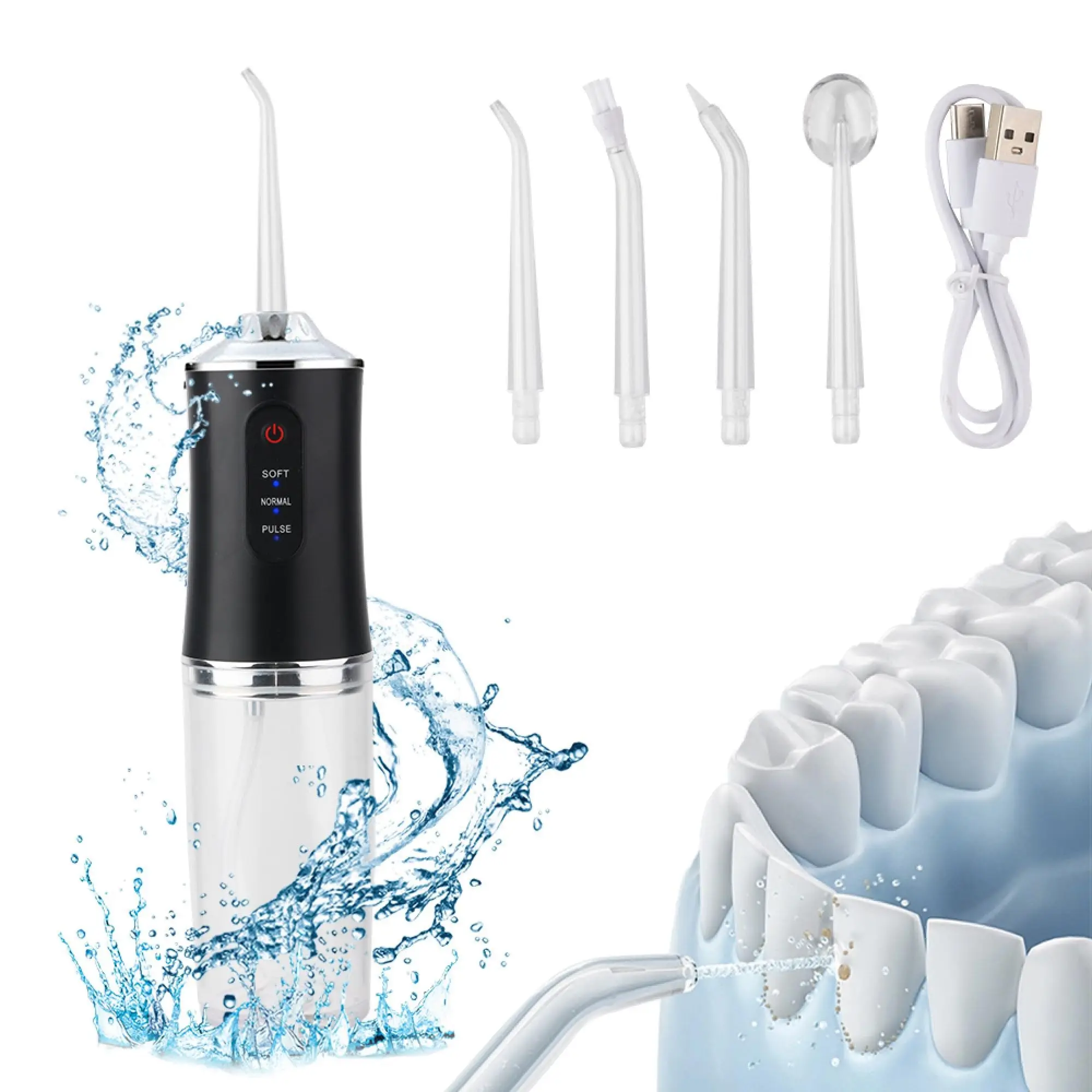 Portable Oral Irrigator Water Flosser 4 Jets 3 Modes Rechargeable Dental Water Jet Irrigator Dental Teeth Cleaner