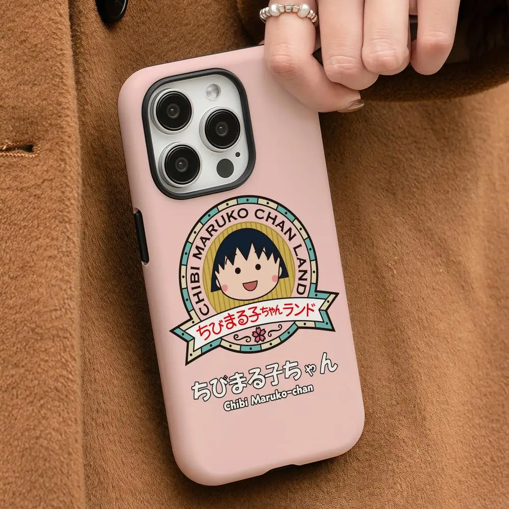 Coque de téléphone Cartoon Chibi Maruko Chan pour iPhone 17 16 15 14 13 12 Pro Max Plus, coque rigide liquide double couche HD brillante
