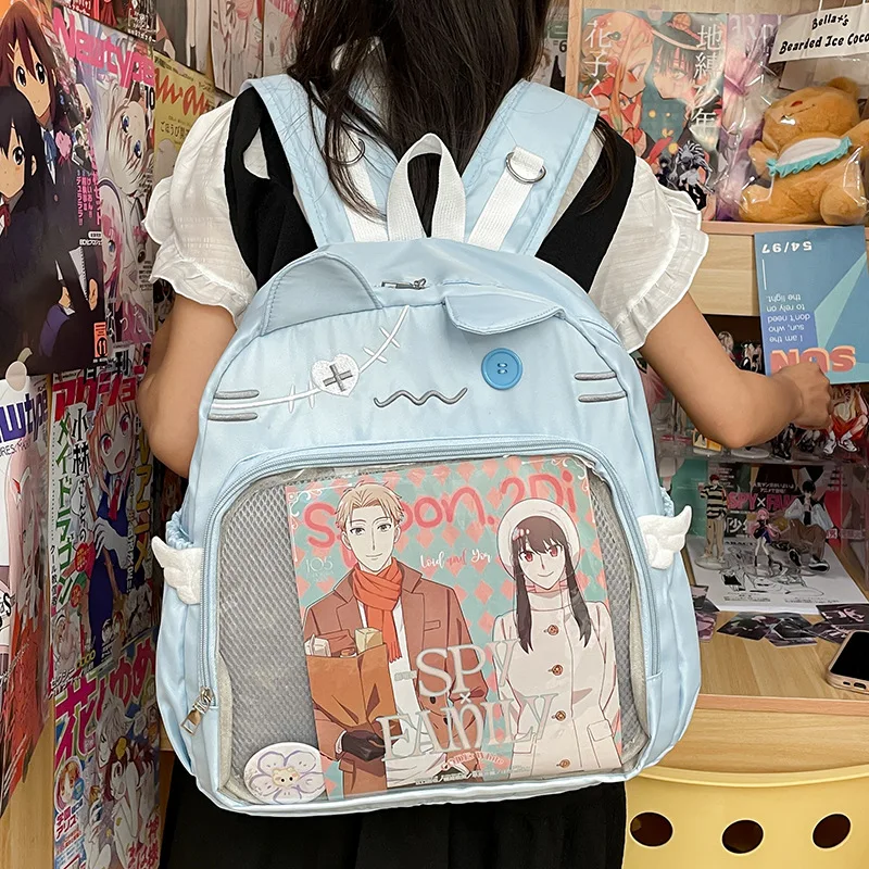 Cute Anime Cartoon Shoulder Bag New Transparent Pocket Backpack Girl Kawaii Knapsack Student Bag Packet Kids Gifts Toys