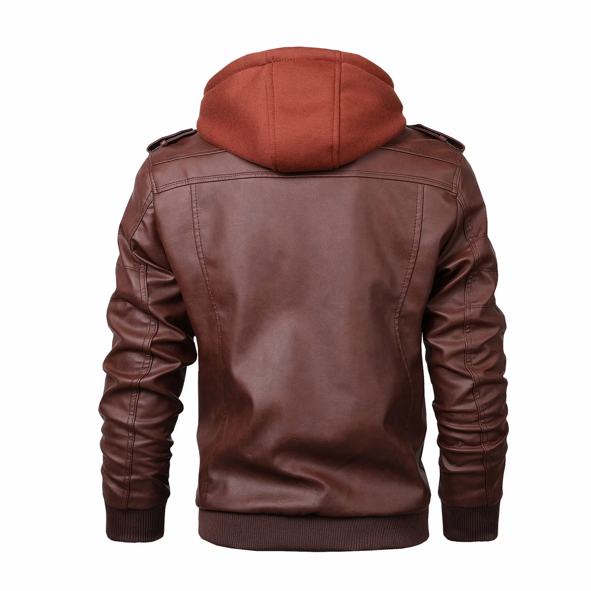 2024 Fashion Male Street Wear Motorcycle Leather Jackets Hat Detachable Men Hooded Leather Jackets Slim Casual Leather Coats