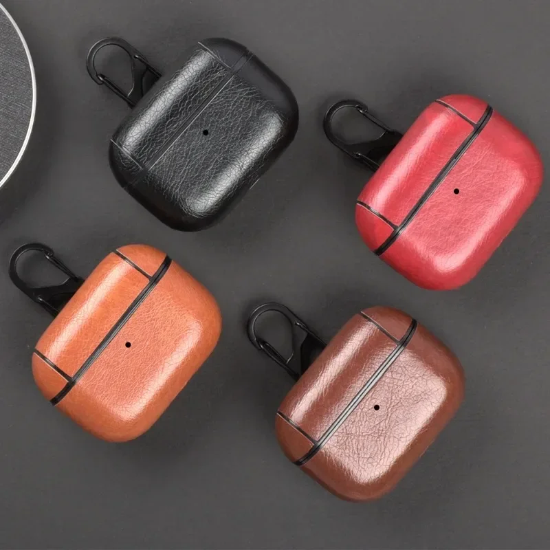 Luxury Retro Leather Earphone Case For Apple For AirPods Pro 2 3 1 Headphone Protective Cover with Hook For Air For Pods 4 2024