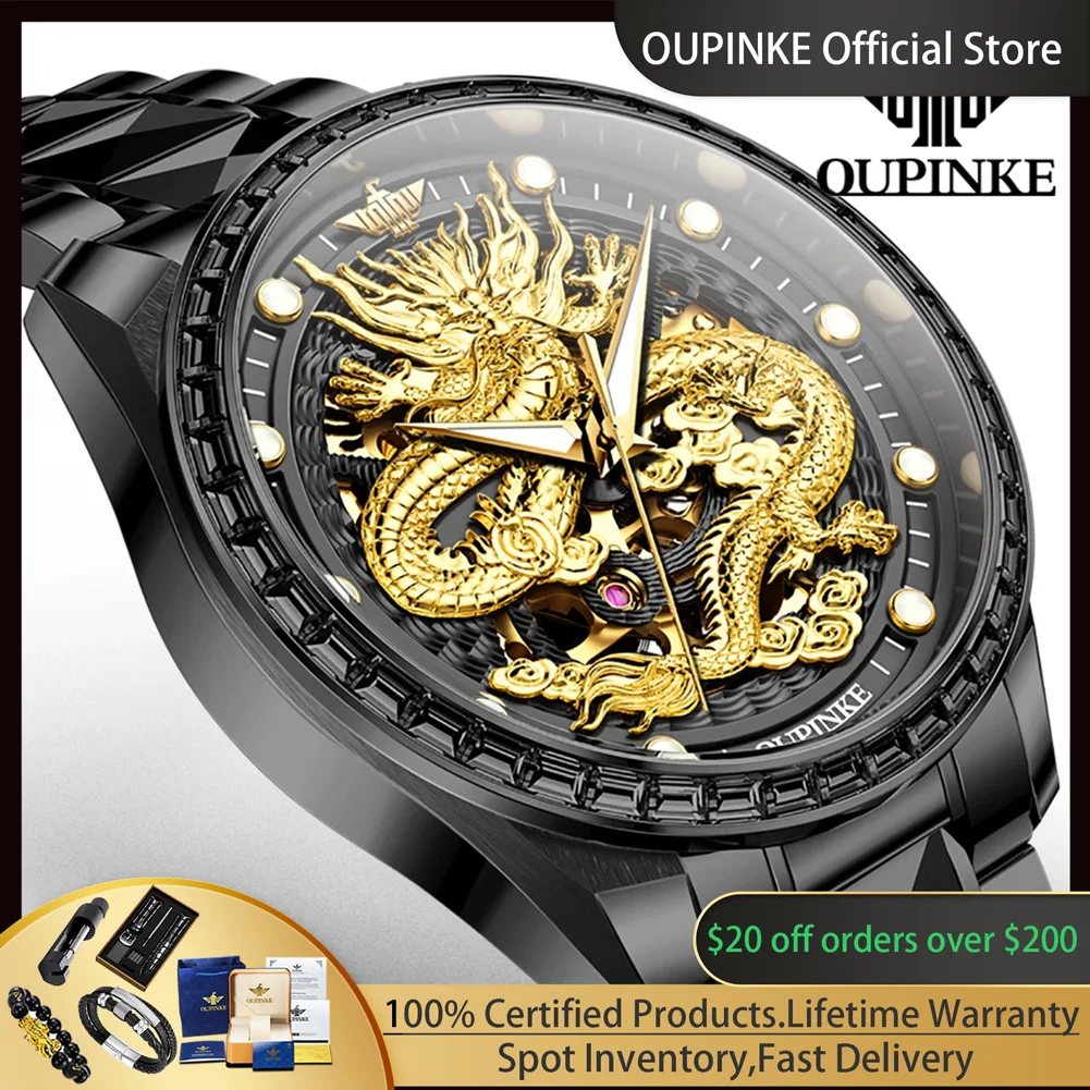 

OUPINKE 3276, новые японские часы с автоматическим механизмом и полым драконом, оригинальные роскошные мужские механические наручные часы с бриллиантовым безелем, элитные мужские механические наручные часы