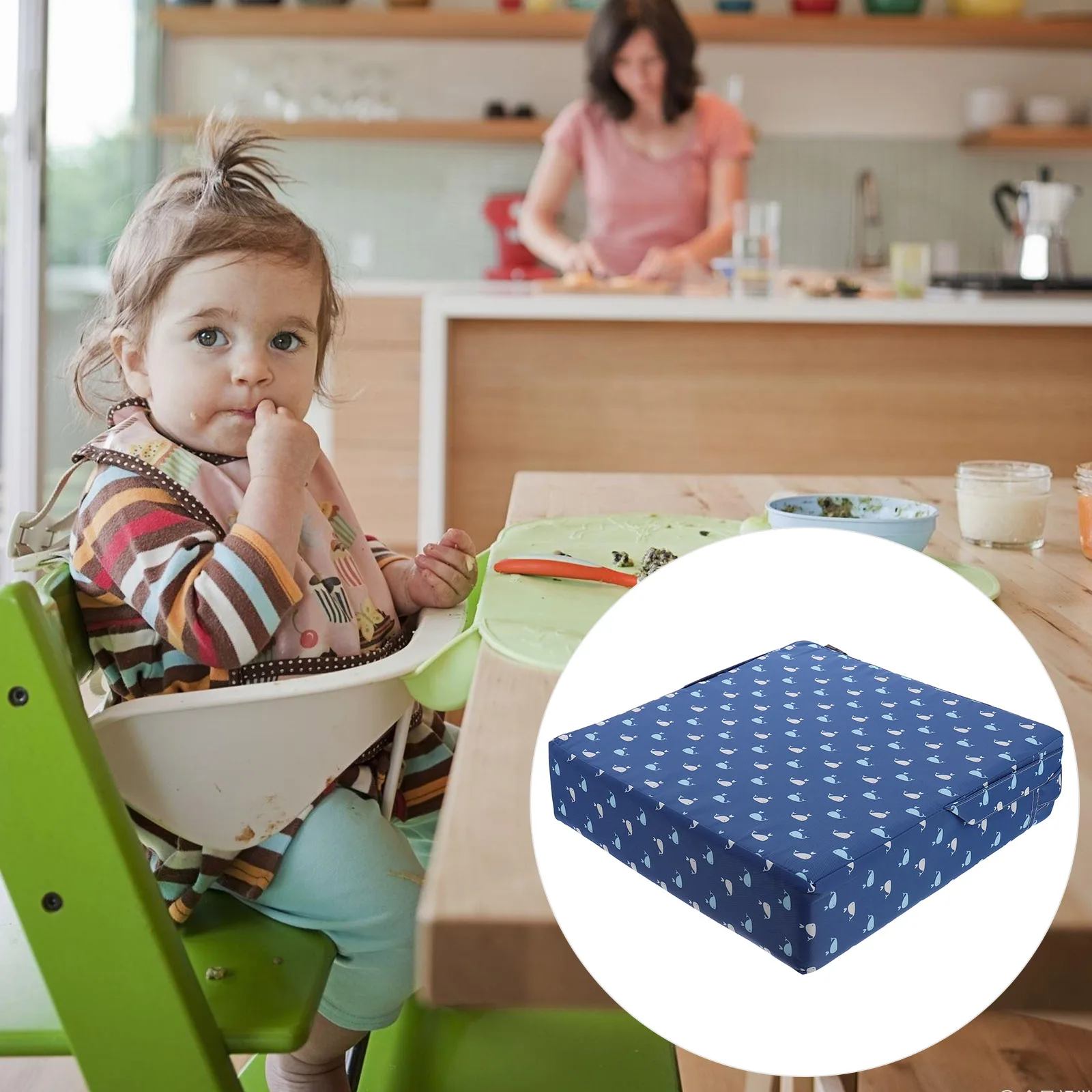 

Children Booster Dining Chair Cushion Blue Waterproof Polyester Material Toddler Heightening Pad Easy Wash Fits Most
