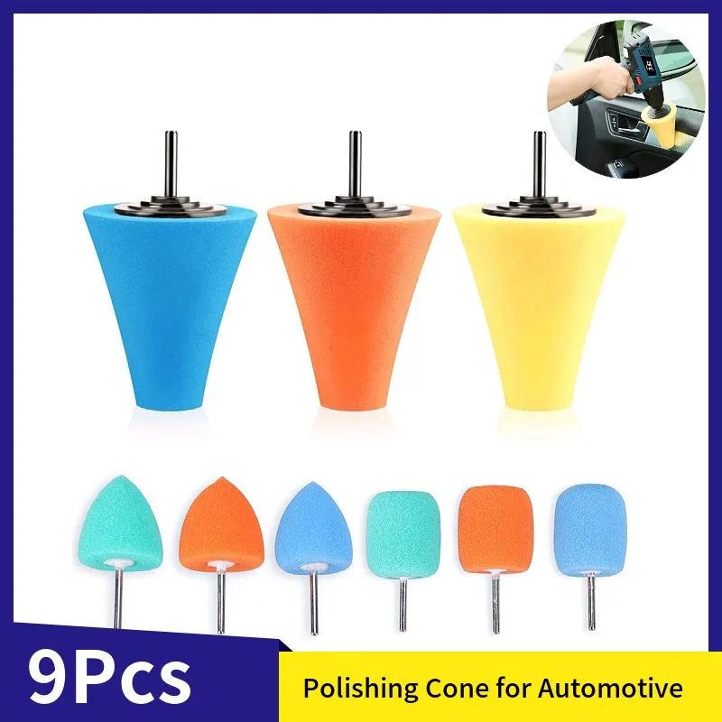 Polishing Cone 9 PCS Sponge Buffing Pad for Automotive Car Wheel Hub Care,  Polishing Ball for Detail Sanding Waxing Sealing