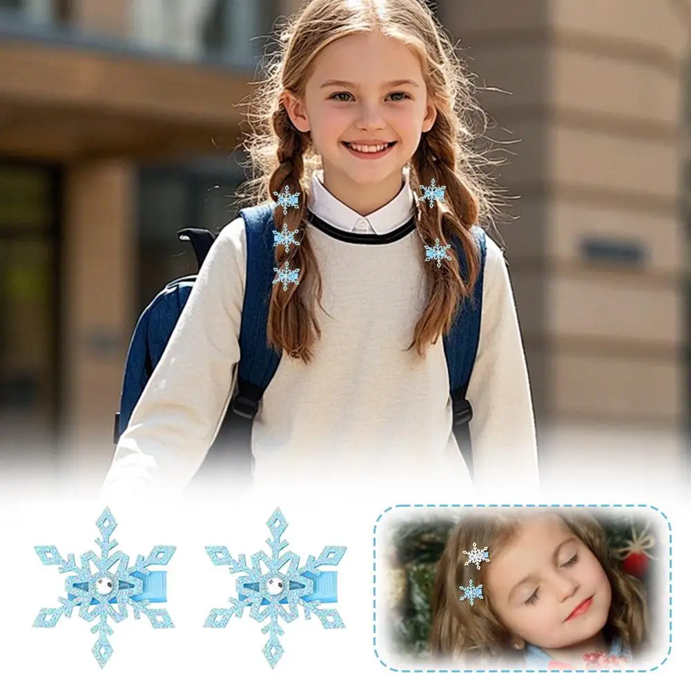 2pcs New Frozen Snowflake BB Clip Children's Cute Hairpin Elsa Princess Hair Accessory Girl Christmas Headwear Birthday Gift image 2