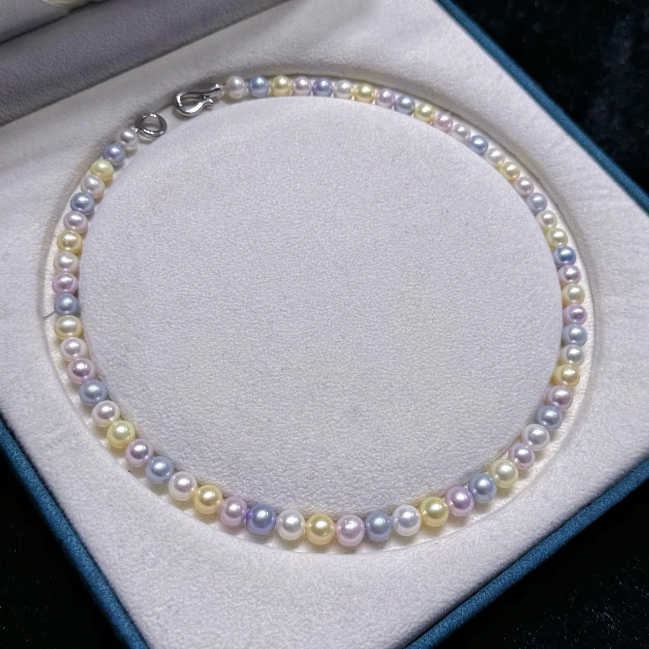 6-7mm Seedless Candy Multicolor Freshwater Pearl Necklace Round Glossy Mixed Pastel Pearl Strand Women Daily Jewelry
