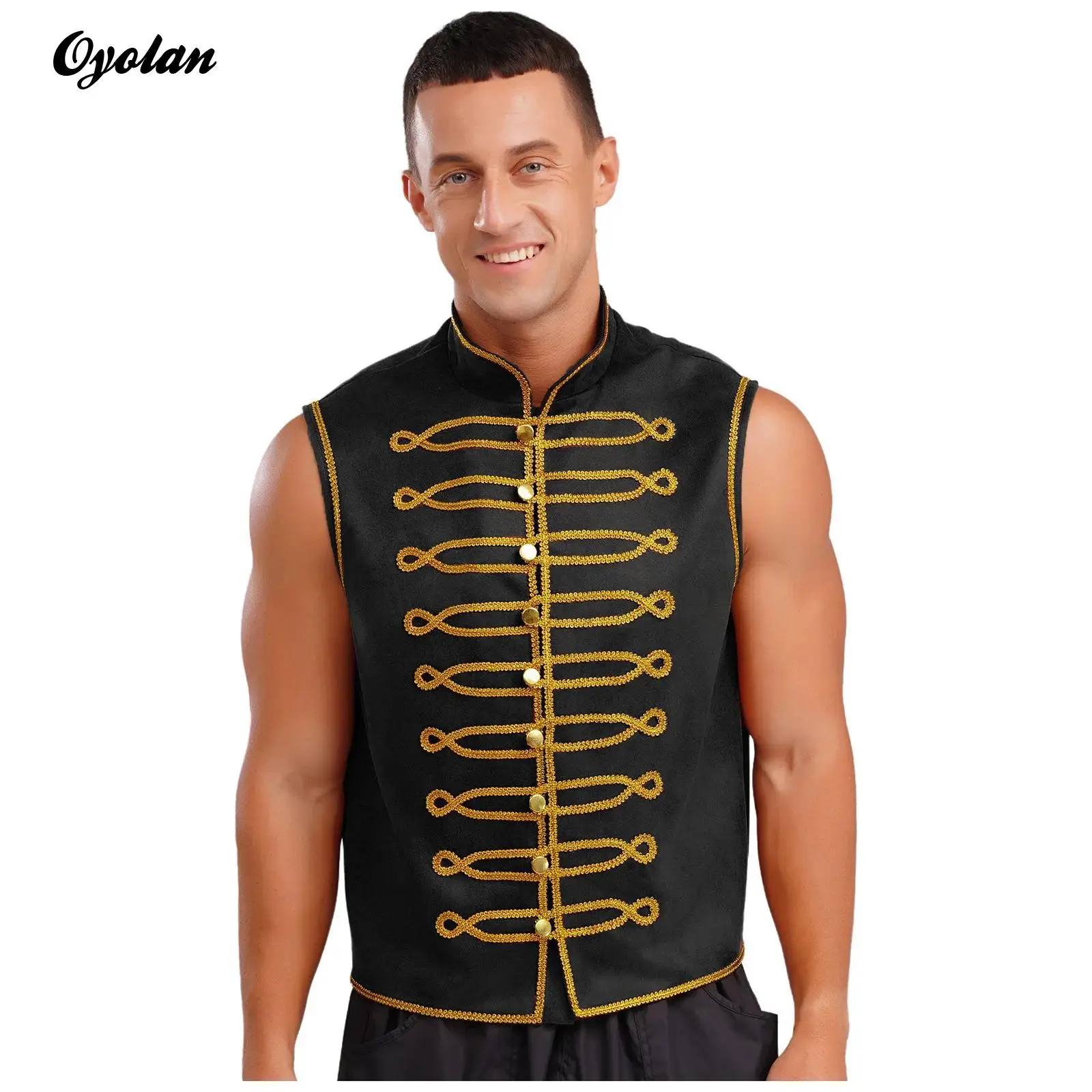 

Mens Retro Pirate Vest Tops Medieval Renaissance Cosplay Halloween Outfits Gold Trimming Gold Buttons Vintage Vests Shirt Tops