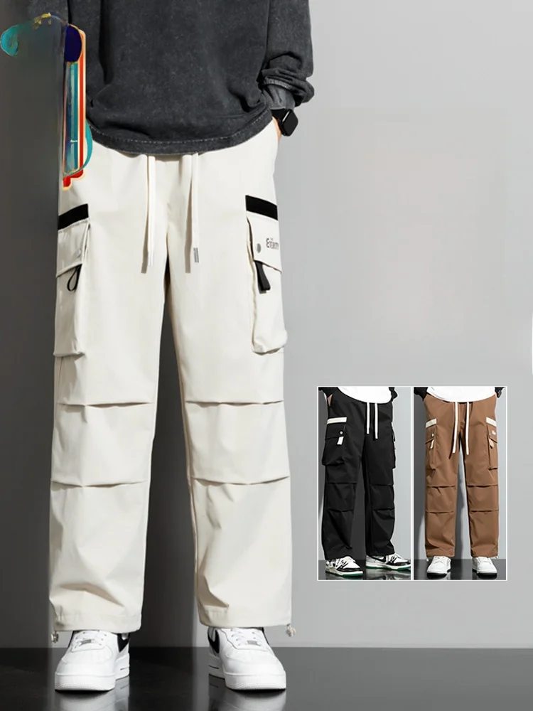 

Мужские рабочие брюки больших размеров, свободные прямые повседневные модные брюки, длинные брюки на весну и осень, удобные брюки больших размеров