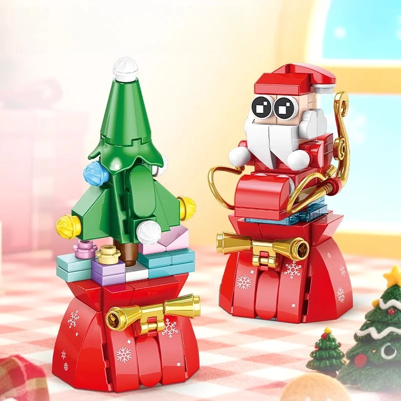SEMBO 산타 블록 어린이 조립식 집 크리스마스 트리 모델 트렌디 장난감 눈사람 데스크탑 장식 생일 선물