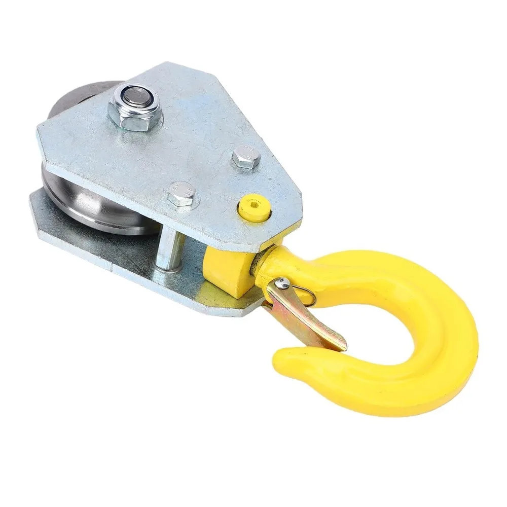 360 Degree Rotation Bearing Pulley Hook Swivel Hook Steel Lifting Block Hoist 1Ton Load Capacity Wire Rope Pulley Block