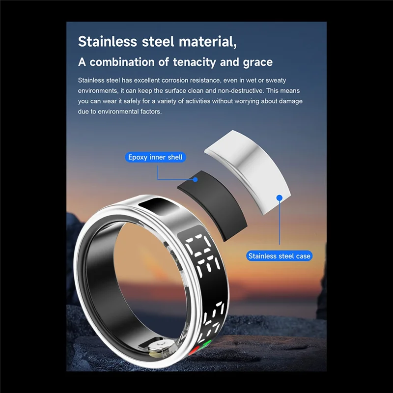B04B-RS08 Smart Ring Heart Rate Health Monitor 5ATM Waterproof Multi Sport Modes Blood Oxygen Tracker With Charge Compartment