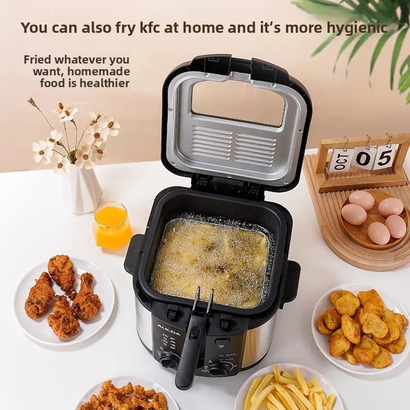 Electric deep fryer, a dual-purpose fryer for home and commercial use, for frying chicken, French fries, and fried dough sticks