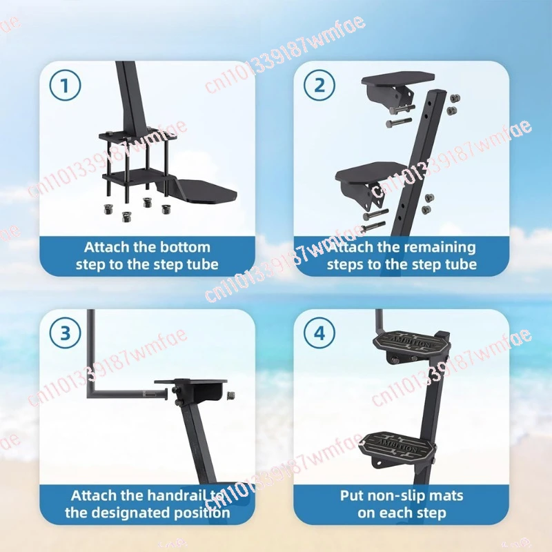 Boat Trailer Step With Handrail Anti Slip Pad Heavy Duty Tongue Step Marine Boarding Access Platform