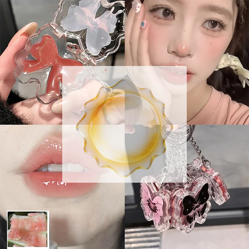 Cappuvini Jelly Solid Lip Gloss z lusterkiem w kształcie motyla, nawilżająca pomadka w odcieniach czerwieni, brązu i nude do naturalnego codziennego makijażu ust.