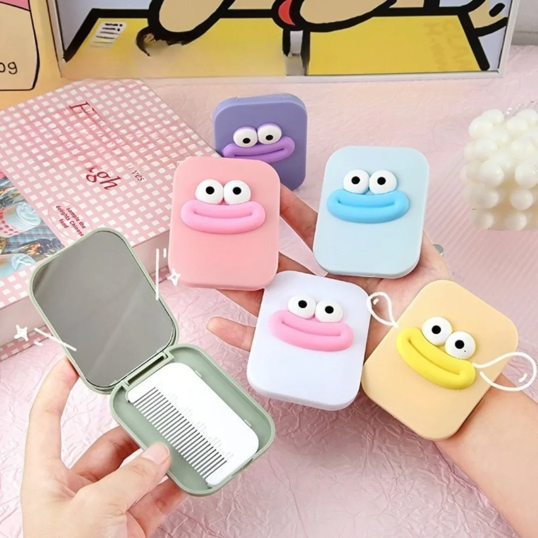 1pc draagbare opvouwbare worstmond make-upspiegel met kamset meisjes cosmetische make-up ijdelheid dressing spiegel kleine make-up tools