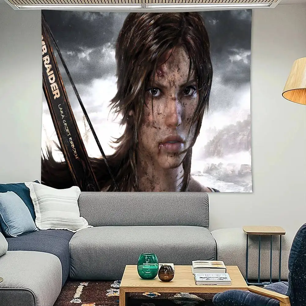 Game L-Lara Croft Cool T-Tomb Raider Tapestry Decoration Bedroom Dormitory Background Cloth Holiday Home Party Living Room Club