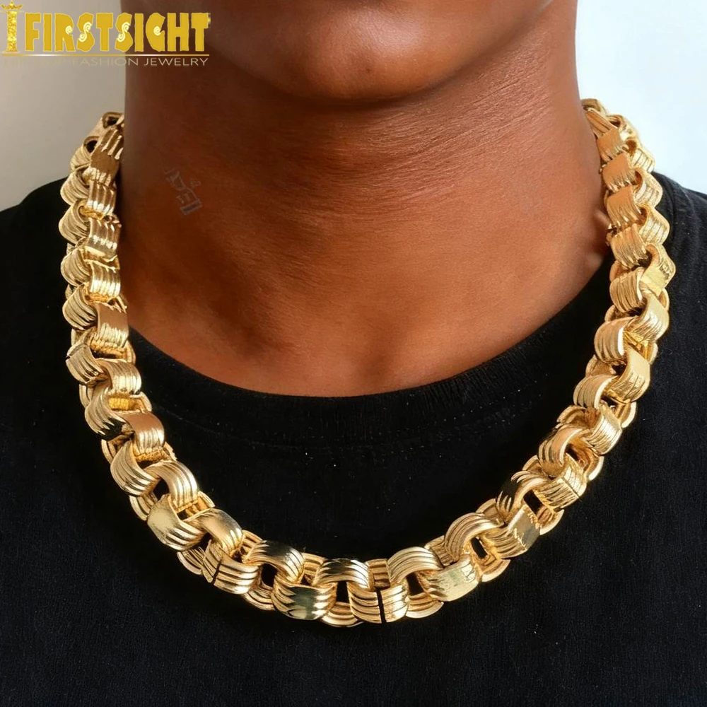 New Big Miami Cuban Chain Necklace Gold Color 15MM Heavy Chunky Charm Link Fashion Hip Rock Street For Men Hip Hop Jewelry