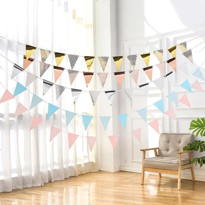Colorful Triangle Bunting Flags With Metallic Accents Chevron Patterns For Birthday Wedding Baby Shower Decor