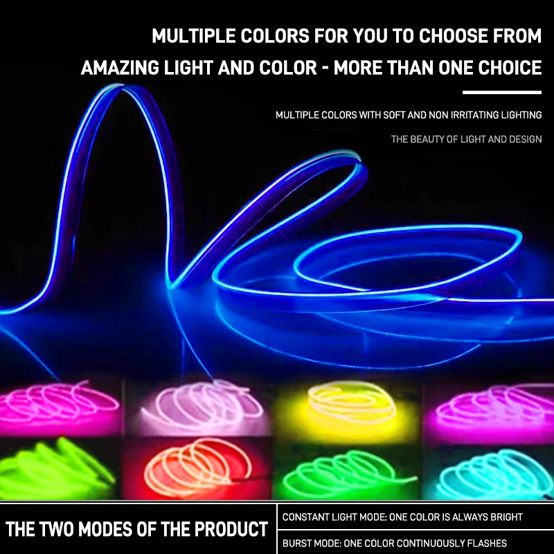 1/3/5M Car Interior Ambient Lights Dashboard Console DIY Flexible Neon Atmosphere Decorative Lamp LED EL Cold Light Strips