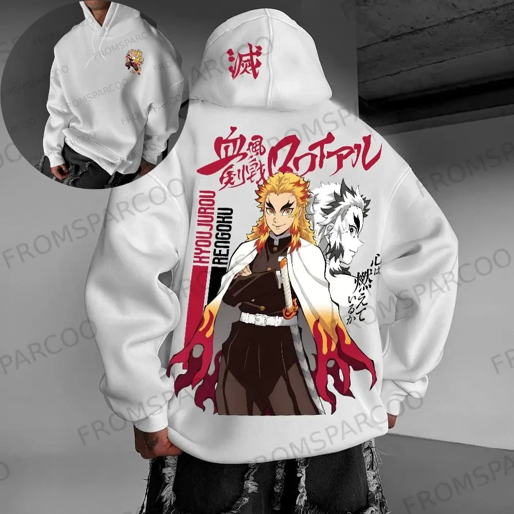 

Demon Slayer Men's Hoodie 2025summer Loose Anime Print Streetwear Casual Cotton Pullover with Rengoku Kyoujurou Design