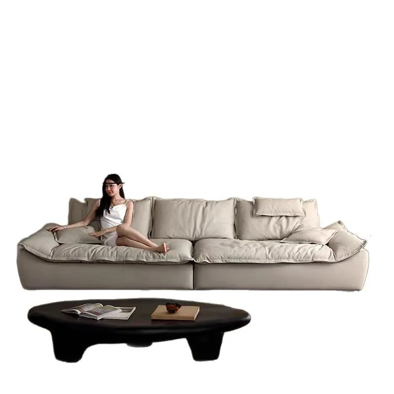 

Sailing leather sofa big seat deep living room straight row super soft down seat bag Italian minimalist sofa
