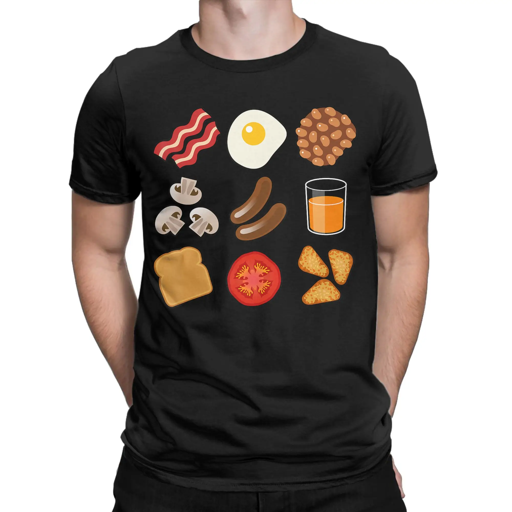 Full English Breakfast Lover Funny British Food T-Shirt for Men  Humor Cotton Tees O Neck Short Sleeve T Shirt Gift Tops