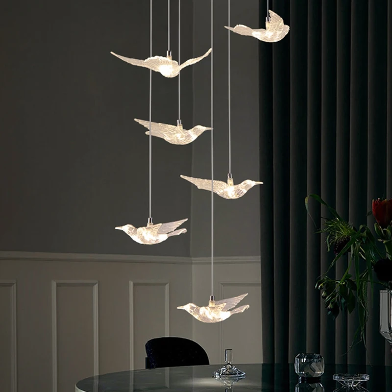 

Modern Creative Transparent Acrylic Bird LED Pendant Lights Nordic Designer Duplex Staircase Living Room Restaurant Hanging Lamp