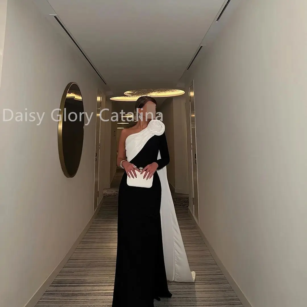 Prom Dresses 2024 Luxury Gown White Flowers Evening Party Dress For Special Events Long Sleeves Black Sexy Wedding Dress