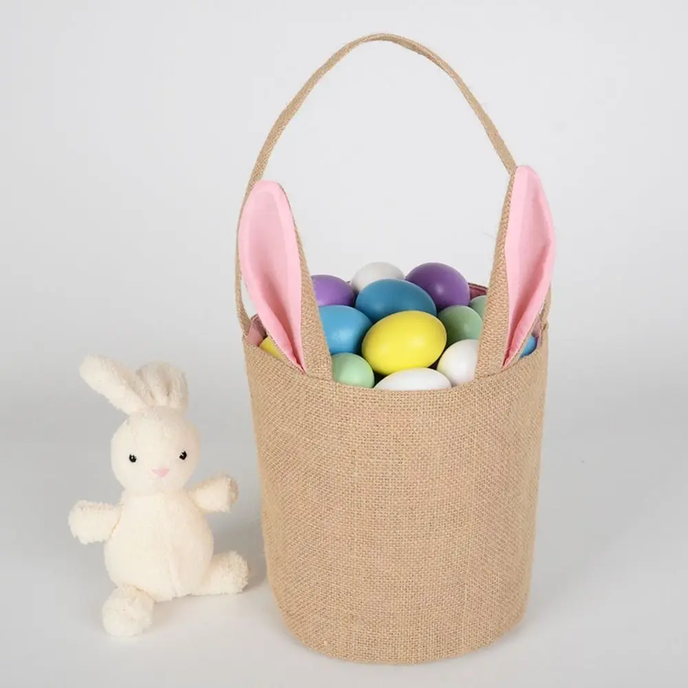 Sachets en Toile de Jute Ornemental avec Poignée pour Pâques, Poudres, Oreilles de Lapin, Seaux à emoufs, Bonbons, Fournitures de ix, Festival