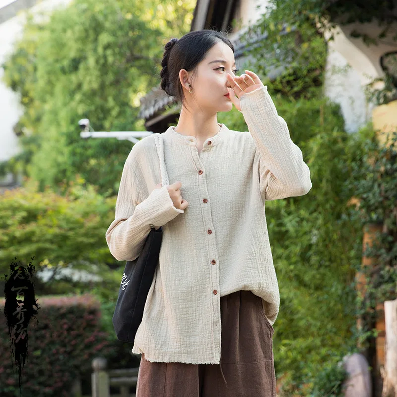 

Textured Bamboo-Node Shirt: Double-layer, sand-washed for a soft, effortlessly chic bohemian look.