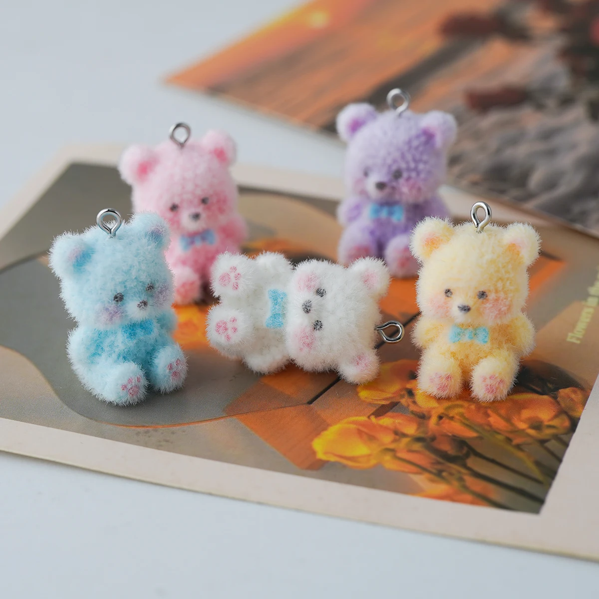 30pcs 3D Cartoon resin little bear Charms Plush animal Doll pendant For Bag Keychain DIY crafts jewelry Accessories making