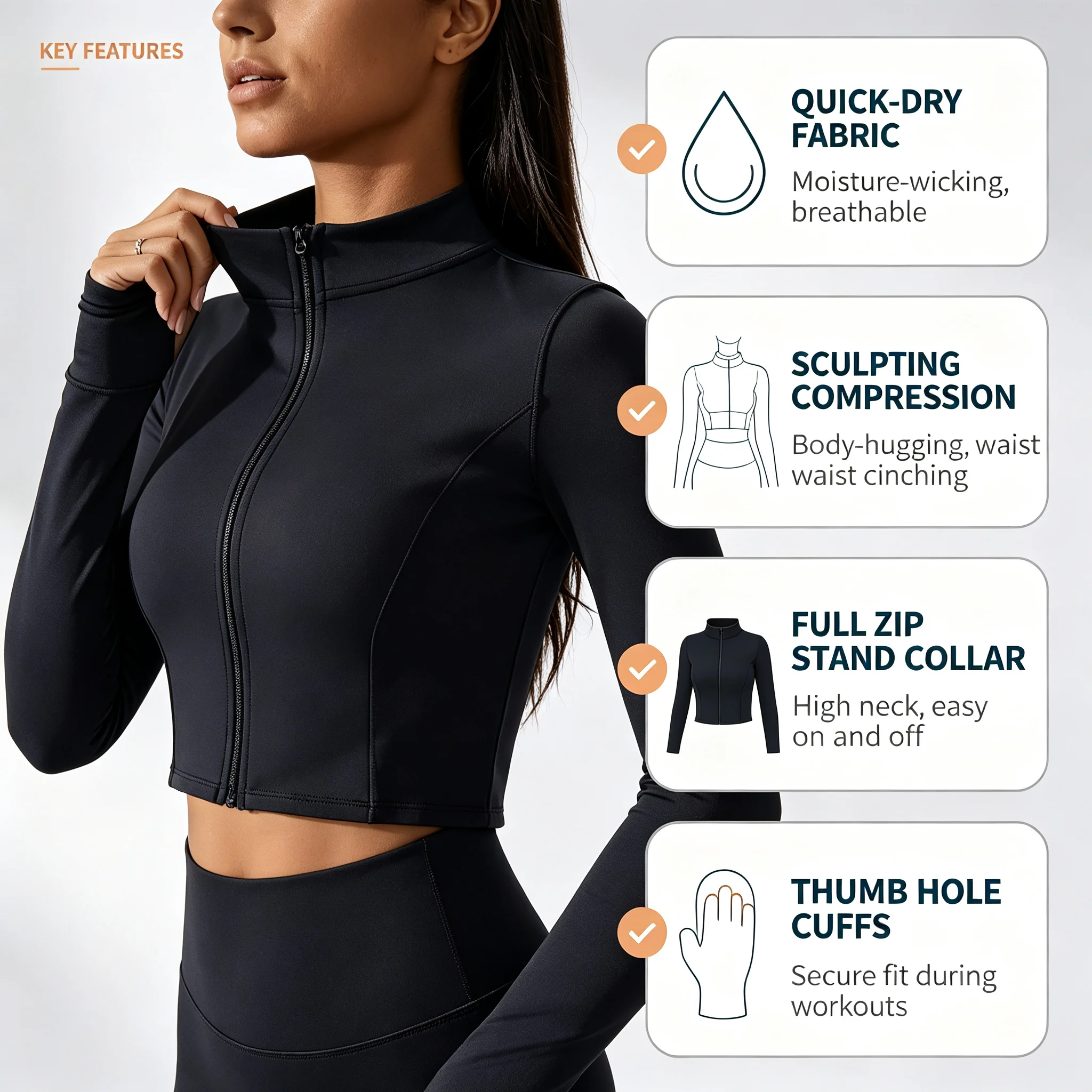 Women Slim‑Fit Long Sleeve Crop Athletic Top, Thumb Hole Design, Ideal for Yoga, Gym, Training & Daily Fitness Exercises