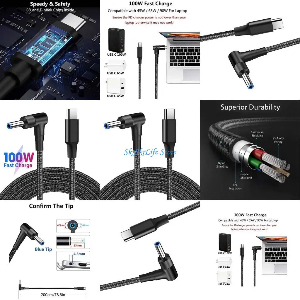 

E65E TypeC to DC4.5x3.0 Power Cable 5.9ft to DC4.5x3.0mm Charging Cable Convert