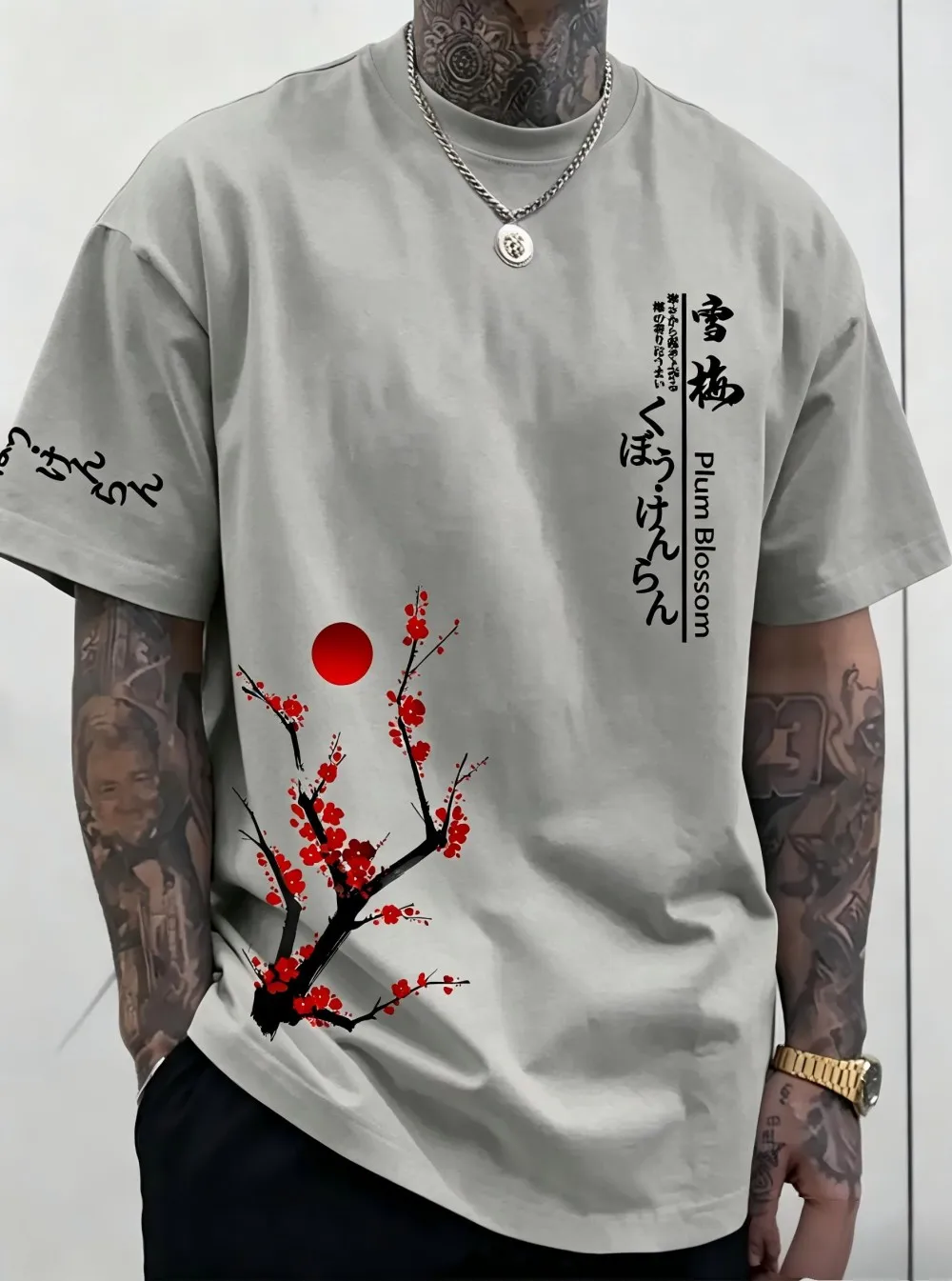 New American men's summer fashion cherry blossom letter print soft and breathable round neck T-shirt outdoor street style top