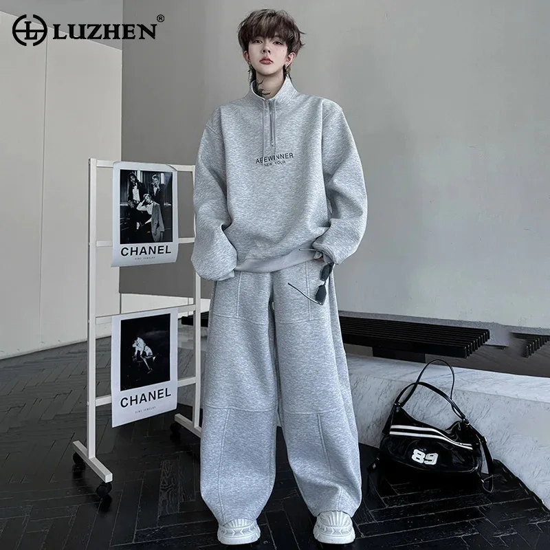 

LUZHEN Autumn Sports Two-piece Sets Men's 2025 New Original Streetwear Stand Neck Sweatshirt Pullover Loose Fashion Pants JY3842