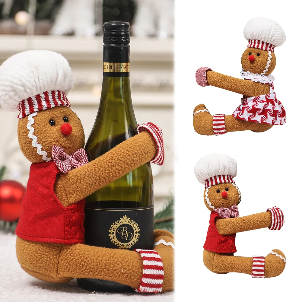 Homem de gengibre árvore de natal topper garrafa de vinho capa hugger criativo árvore de natal hugger multi-função para festa de férias em casa