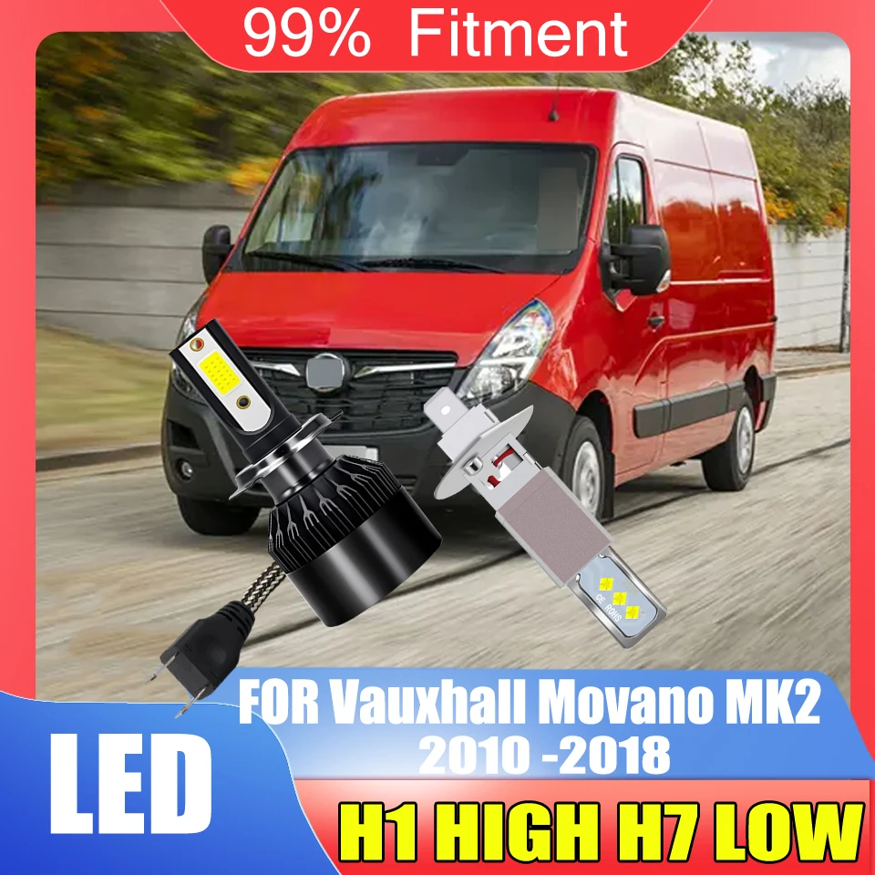 

H7 H1 60W White Car LED Headlight Bulb - Automobile Lights Replacement Kit For Vauxhall Movano MK2 2010-2014 2015 2016 2017 2018
