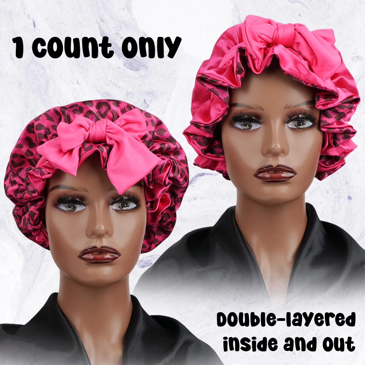 

Розовая женская шапочка для сна с леопардовым принтом и бантом, цельный головной убор с узлом-бабочкой для праздничных мероприятий и подарков